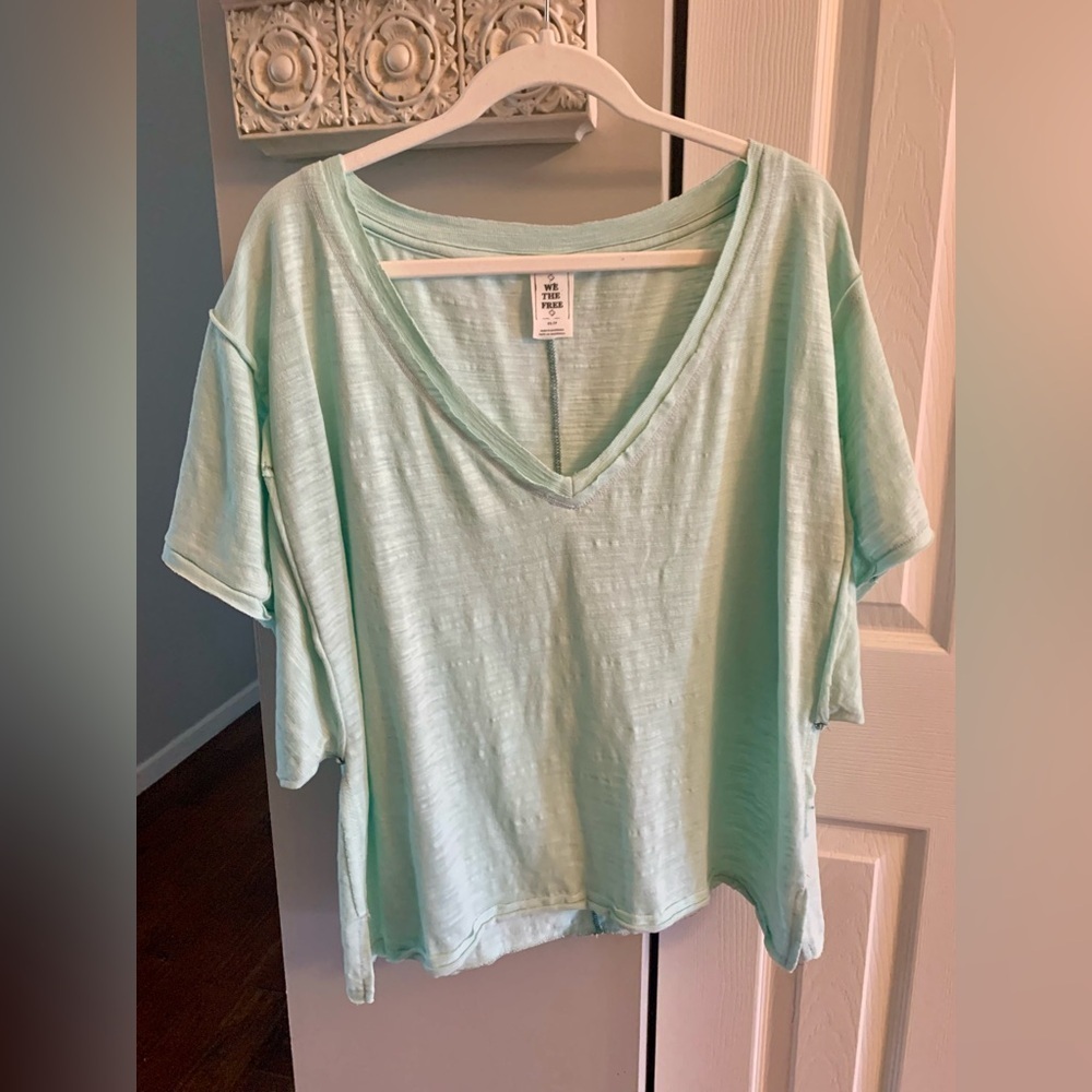 We The Free Mint Green V-Neck Top
